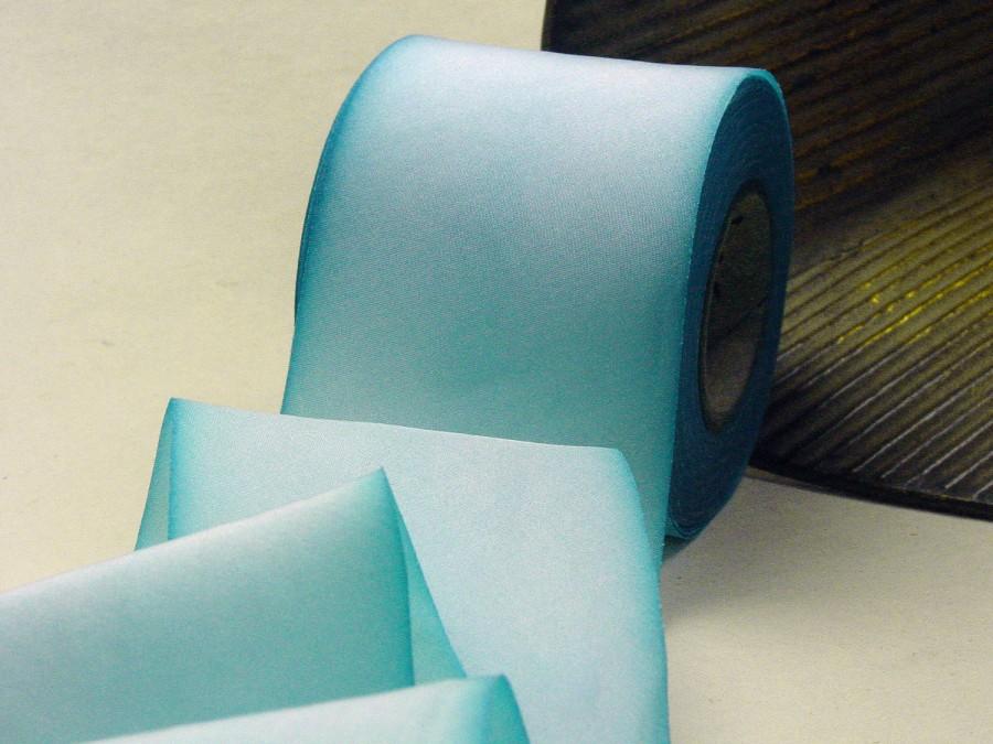 زفاف - Hand Dyed Silk Ribbon 2.5" Aqua Blue Color 324 Feather  3 yard Bias Cut Length
