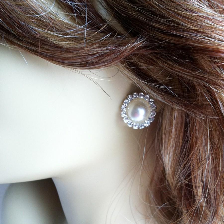 Hochzeit - pearl bridesmaid earring, SALE,Pearl rhinestone earring, bridesmaid gift, Art deco, pearl earring, stud earring, post, jewelry IVORY