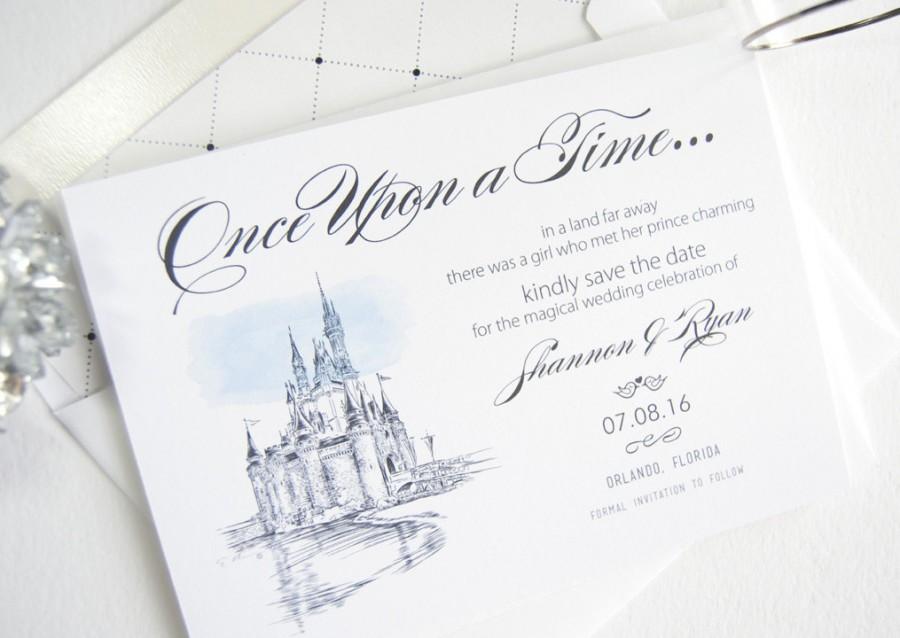 زفاف - Disney World Fairytale Wedding, Cinderella's Castle, Orlando Wedding Watercolor Save the Date Cards (set of 25 cards)
