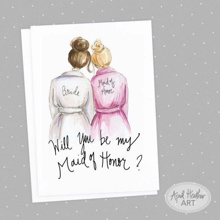 Hochzeit - Maid of Honor Brunette Bride and Blonde Maid of Honor, Will You Be My Maid of Honor card PDF printable card