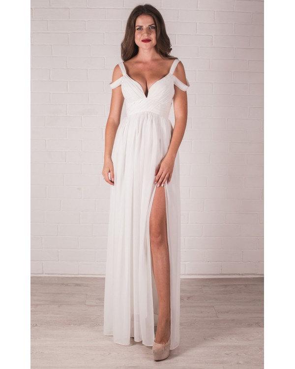 Mariage - White Bridesmaid Dress/Bridal Bustier Maxi Dress Chiffon/Prom Full Length Sexy Dress Evening