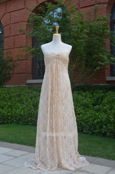 Свадьба - Champagne Lace Sweetheart Wedding Bridesmaids Dress Floor Length Prom Dress