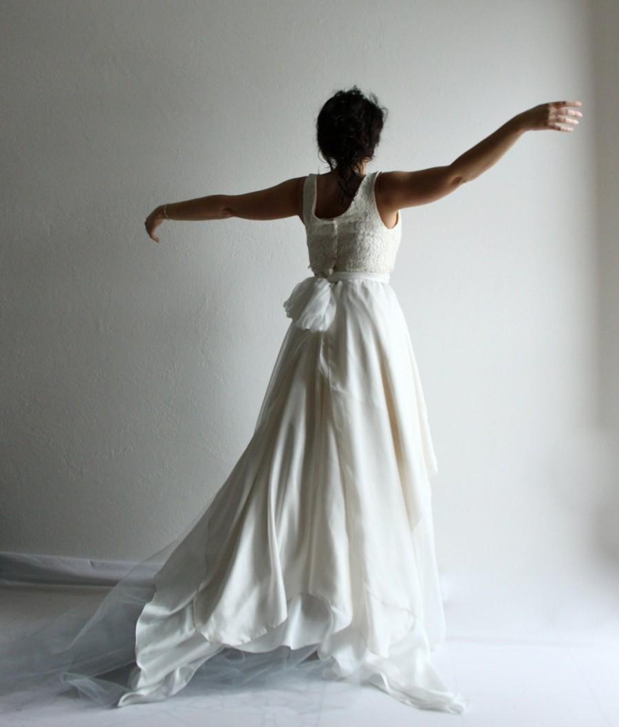 Hochzeit - Wedding skirt, Bridal skirt, bridal separates, alternative wedding gown, boho wedding dress, silk skirt, tulle skirt, long train skirt