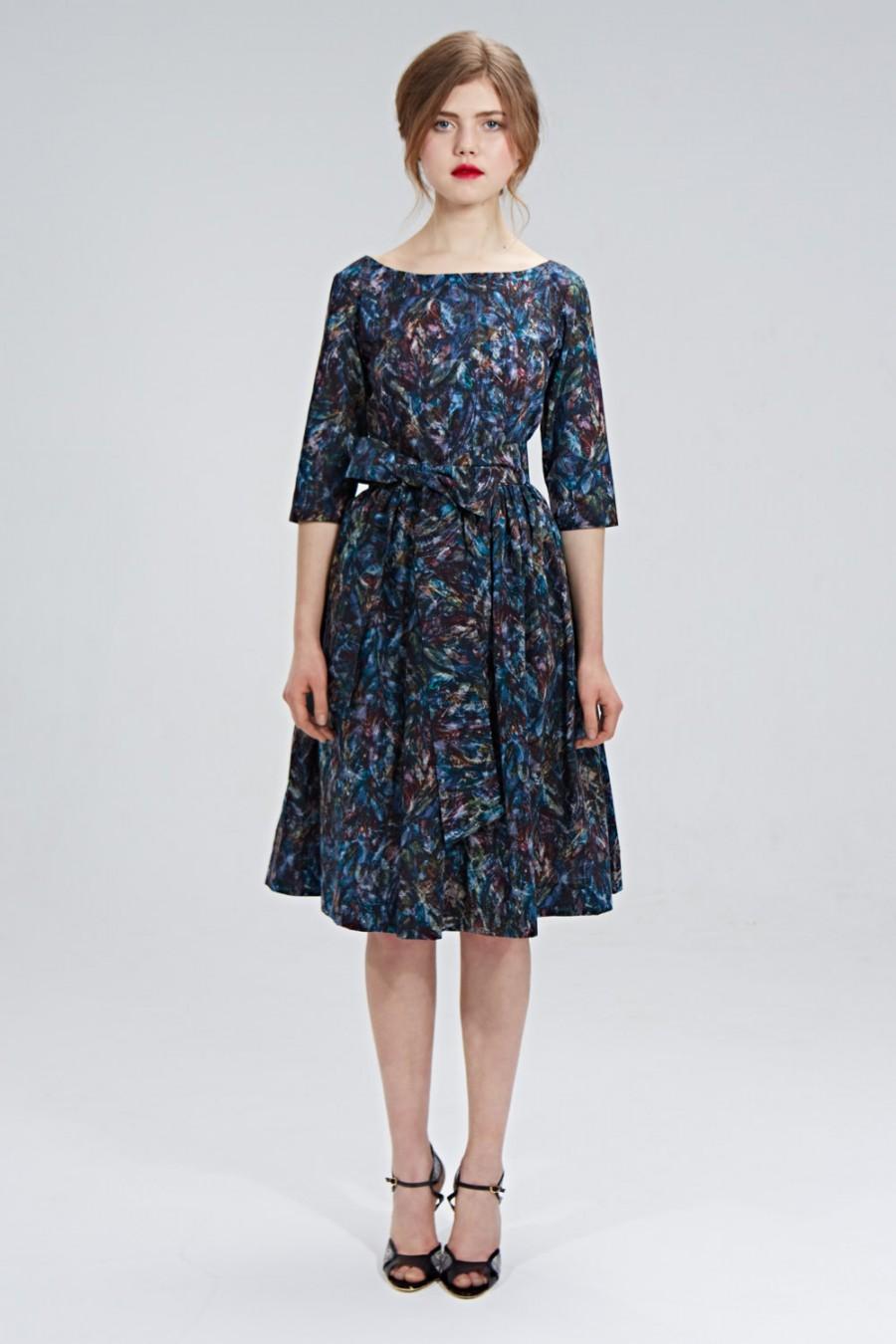 زفاف - Violet dress,  50s dress, 1950 dress, tea length, floral dress, brown dress, tailored dress, plus size dress by Mrs Pomeranz