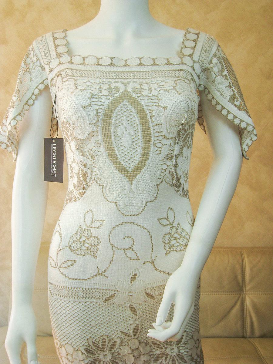 Mariage - Retro lace wedding dress, bridal dress from original Nottingham two tone lace, boho wedding dress, beach lace wedding dress, bridal gown
