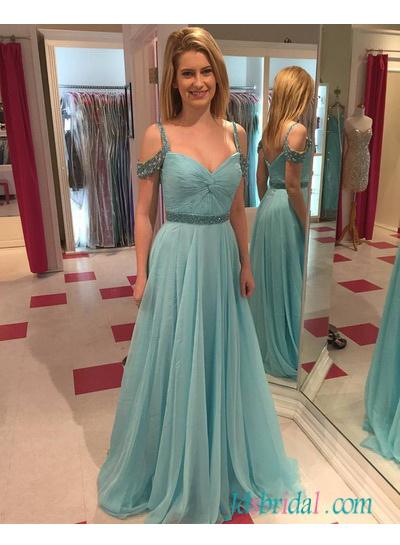 Wedding - PD16082 Teal color chiffon long prom dress evening gowns