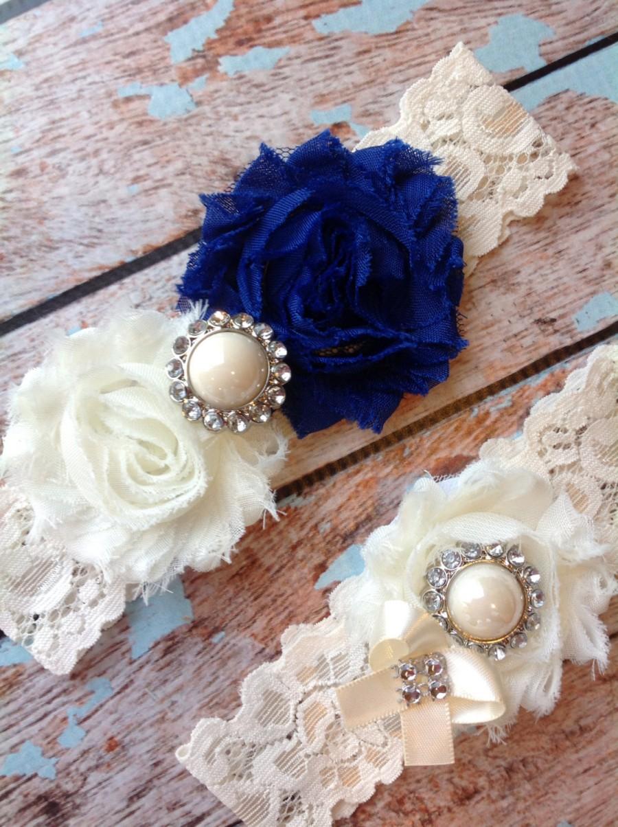 Hochzeit - ROYAL BLUE  wedding garter set / bridal  garter/  lace garter / toss garter included /  wedding garter / vintage inspired lace garter
