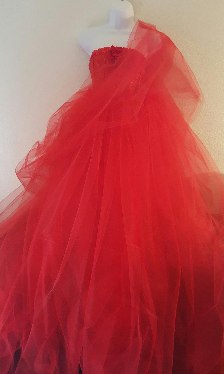 زفاف - Exotic Indian Inspired Red Corset Tulle Sari / Saree Ball Gown Dress Bridal Wedding Gown Party Costume