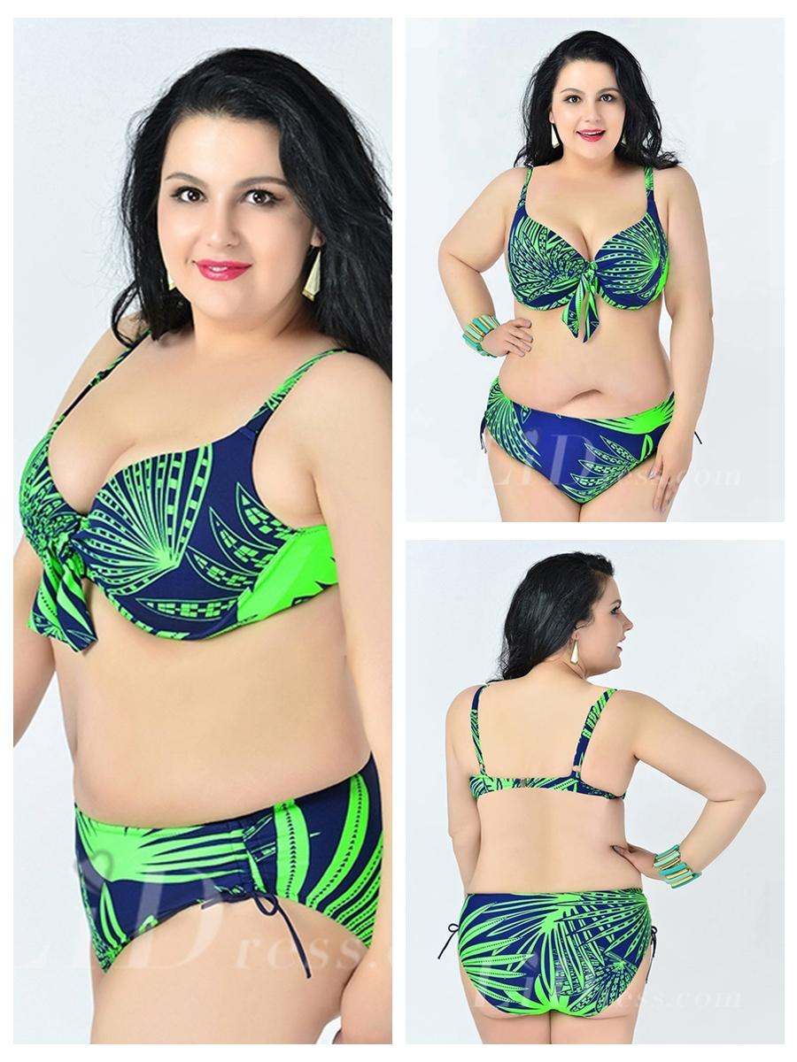 Hochzeit - Green Leaf Printed Sexy Halter One-Piece Plus Size Bikini