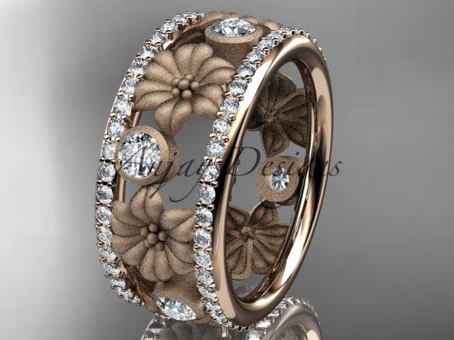 Mariage - 14k  rose gold diamond flower wedding ring,engagement ring ADLR239