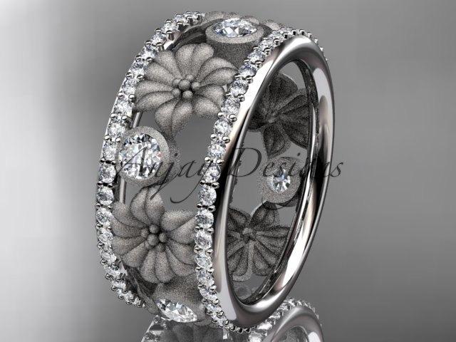 زفاف - 14k  white gold diamond flower wedding ring,engagement ring ADLR239