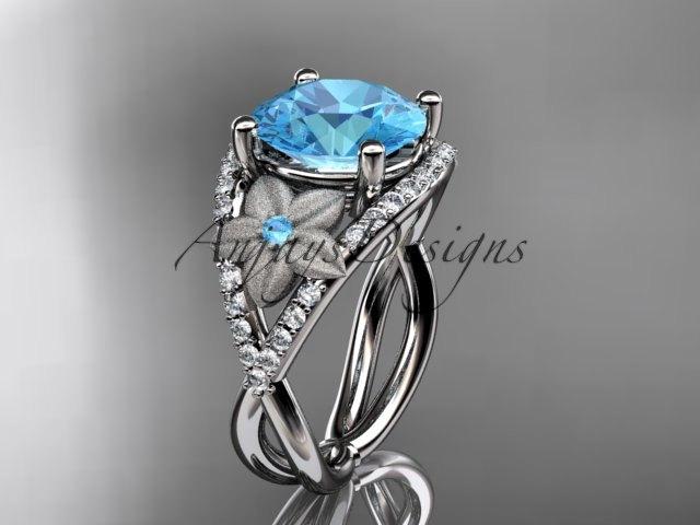 Wedding - 14kt  white gold diamond floral engagement ring ADLR167 3.50ct  blue topaz