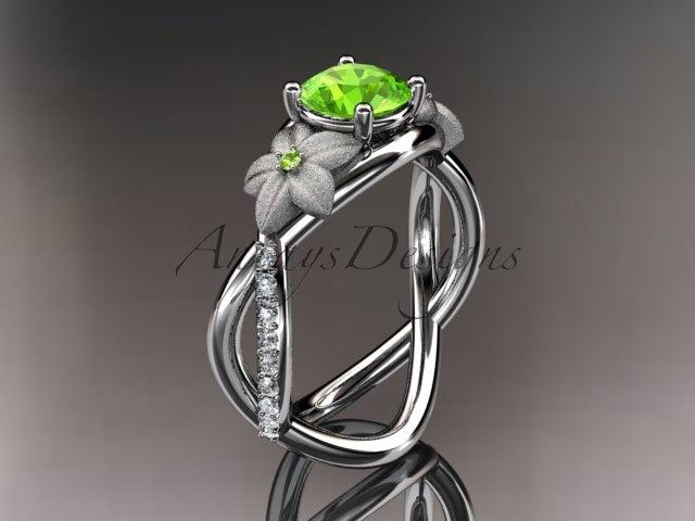 Mariage - 14kt white gold diamond leaf and vine birthstone ring ADLR90 Peridot - August's birthstone. nature inspired jewelry