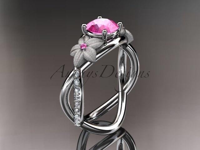 زفاف - 14kt white gold diamond leaf and vine birthstone ring ADLR90 Pink Tourmaline - October's birthstone.nature inspired jewelry