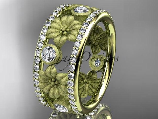 زفاف - 14k  yellow gold diamond flower wedding ring,engagement ring ADLR239
