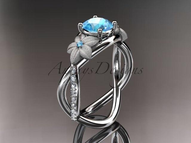 زفاف - 14kt white gold diamond leaf and vine birthstone ring ADLR90 Blue Topaz - December's Birthstone. nature inspired jewelry