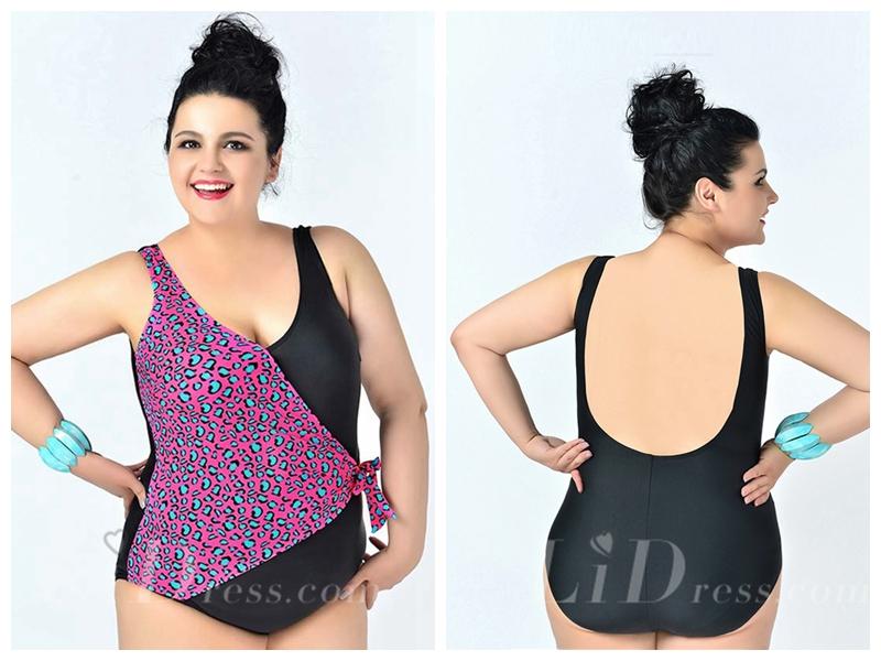 Wedding - Black And Watermelon Red High Flexibility Colorful Printed Sexy Halter One Piece Plus Size Swimsuit Lidyy1605241078