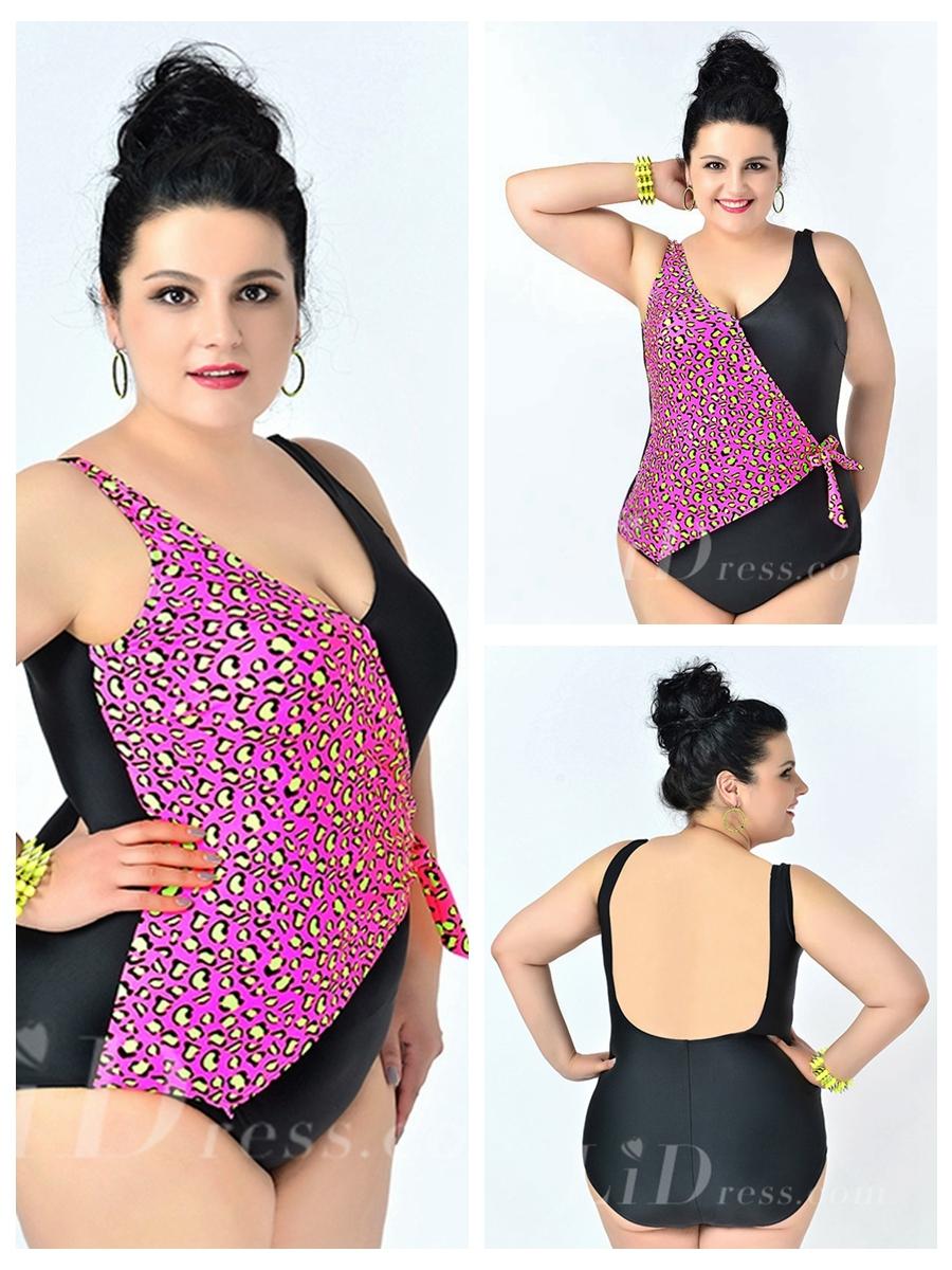 Wedding - Black And Pink High Flexibility Colorful Printed Sexy Halter One Piece Plus Size Swimsuit Lidyy1605241076