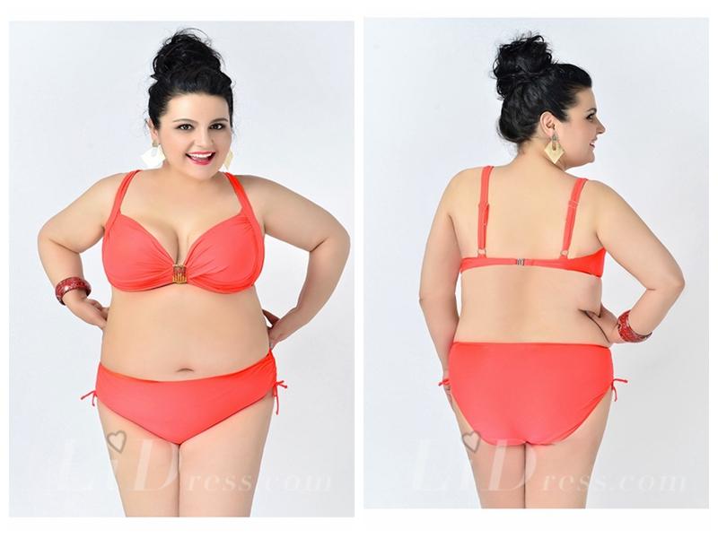 Wedding - Watermelon Red Solid Color High Flexibility Sexy Halter Plus Size Bikini With Widening And Thickening Lidyy1605241075