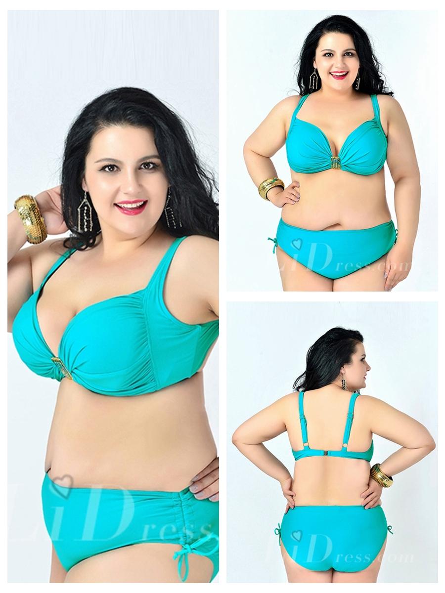 Wedding - Lake Green Solid Color High Flexibility Sexy Halter Plus Size Bikini With Widening And Thickening Lidyy1605241074