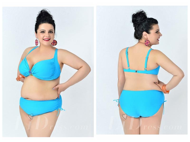 زفاف - Sky Blue Solid Color High Flexibility Sexy Halter Plus Size Bikini With Widening And Thickening Lidyy1605241073