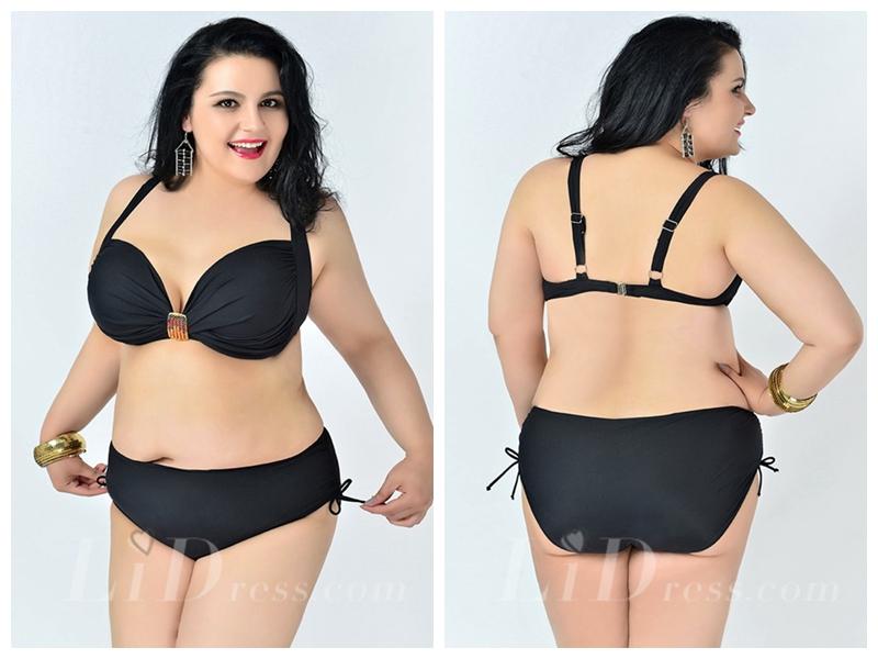 زفاف - Black Solid Color High Flexibility Sexy Halter Plus Size Bikini With Widening And Thickening Lidyy1605241072