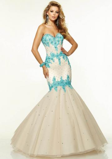 Mariage - White Lace Up Sleeveless Appliques Beading Tulle Floor Length Mermaid