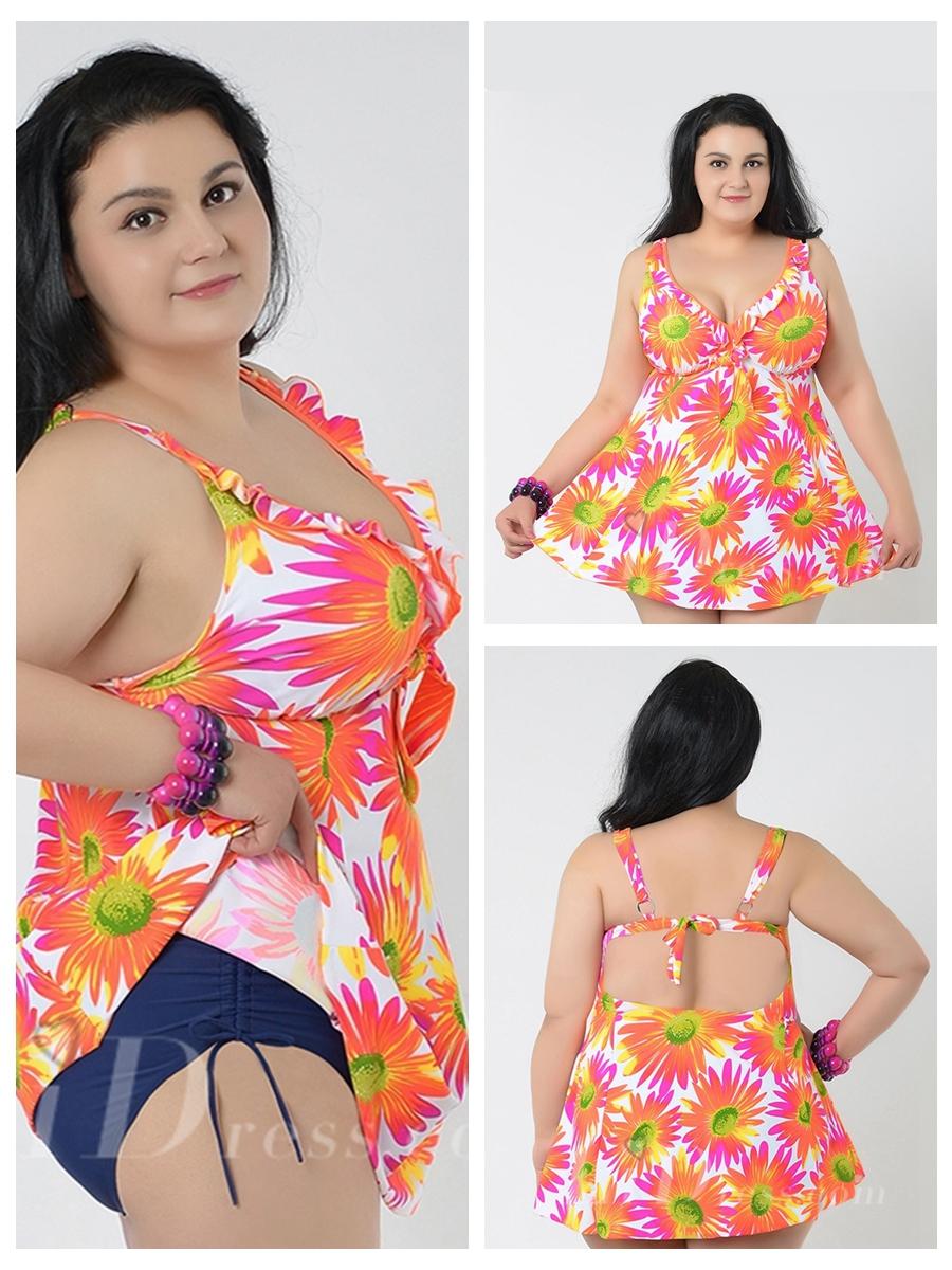 زفاف - White And Pink Flower Printing Plus Size Sexy Womens Swimsuit Lidyy1605241053