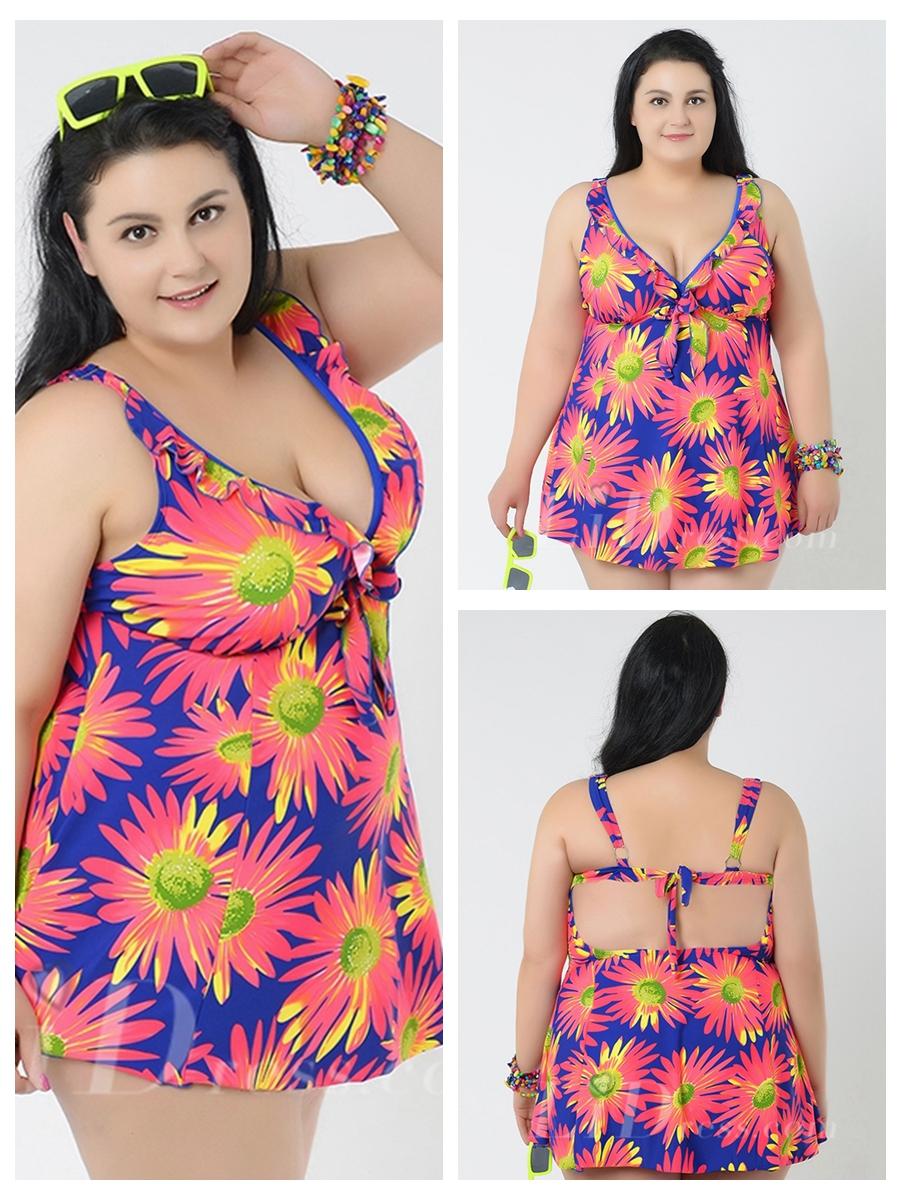 زفاف - Sapphire And Red Flower Printing Plus Size Sexy Womens Swimsuit Lidyy1605241051