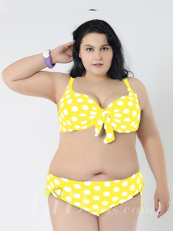 زفاف - Yellow With White Dot Printing Plus Size Sexy Womens Bikini Lidyy1605241046