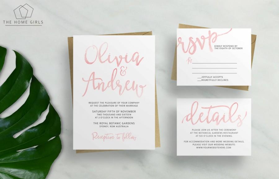 Hochzeit - Printable Wedding Invitation Suite Calligraphy Watercolor / Save the Date / RSVP / Details / Custom / Digital Download / Invite / Miranda