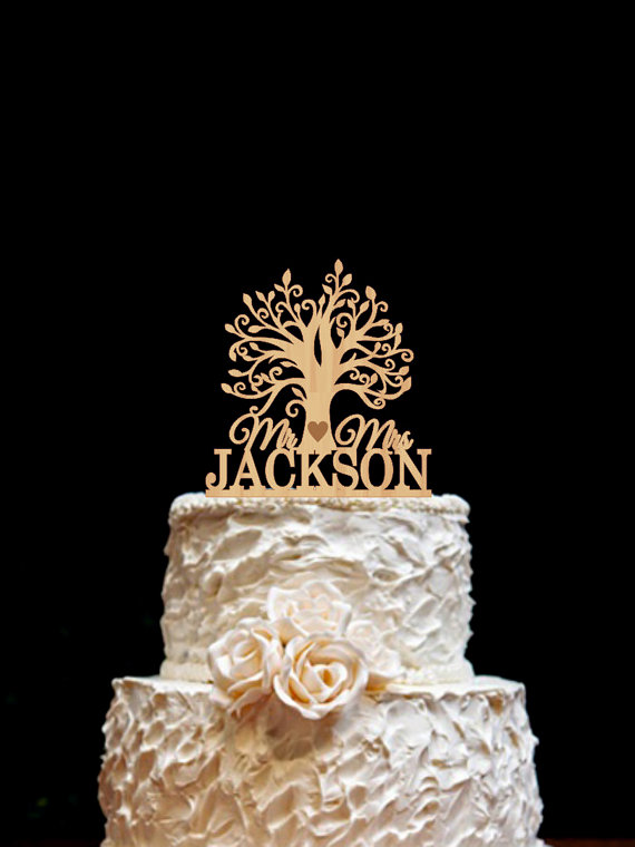 Mariage - Wooden tree Cake Topper Rustic Wedding Cake Topper Custom Cake Topper
