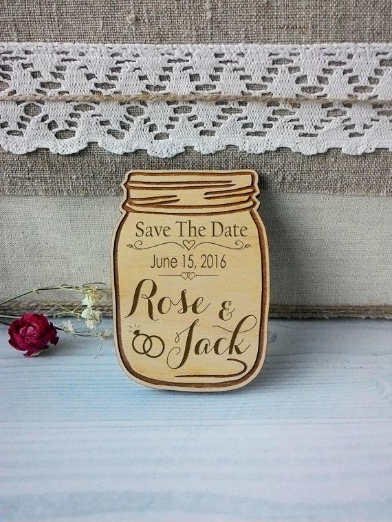 Wedding - Manson Jar Save the Date Save the Date Magnet Rustic Save the Date Wooden Save the Date