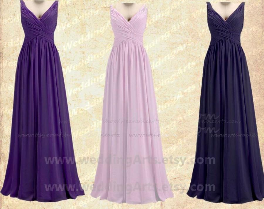 Hochzeit - Emily- Bridal Bridesmaid dress FORMAL dress A-line chiffon dress prom dress with straps Shades of purple Custom 120 colors Any size