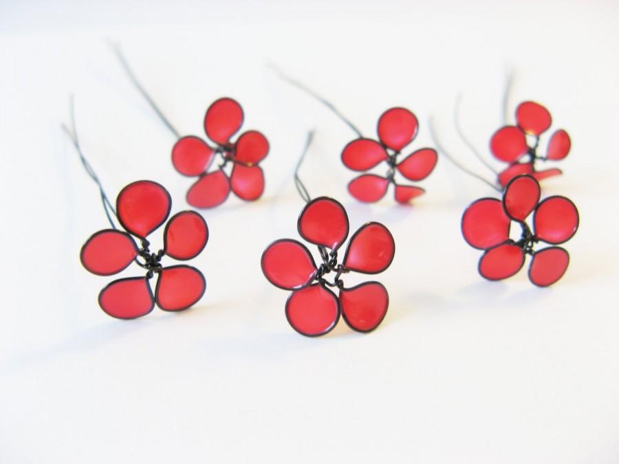 Hochzeit - Small flowers pick hair, black and pink coral, hairdressing wedding and ceremonies x 6