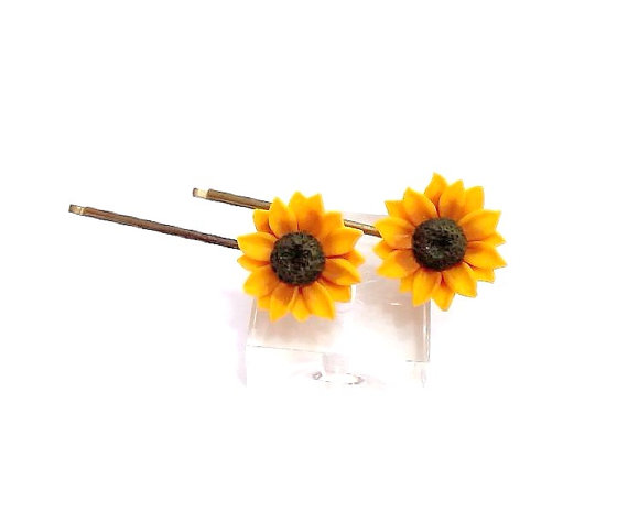 Wedding - Sunflower hairpin. sunflower hairpin . sunflower hair clip . summer hair accessories, Yellow Flower Hair pin, Wedding Hair Flower - set