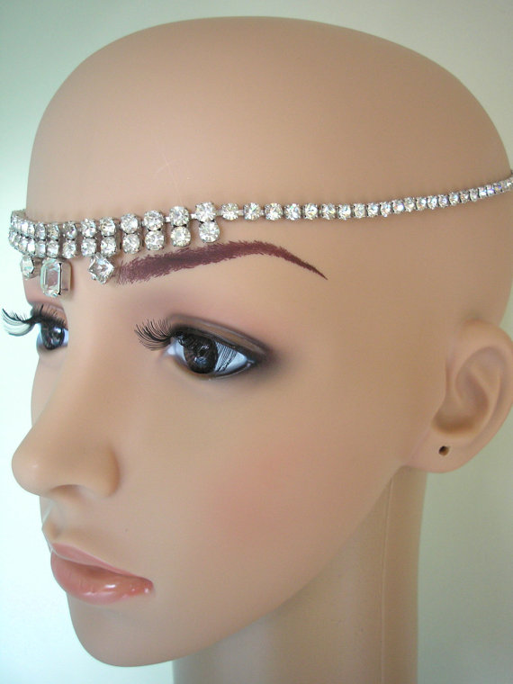 Mariage - Bridal Headband Art Deco Great Gatsby Bridal Hair Accessories Rhinestone Tikka 1920s Wedding Headpiece Vintage Roaring 20s Diamante Hairband
