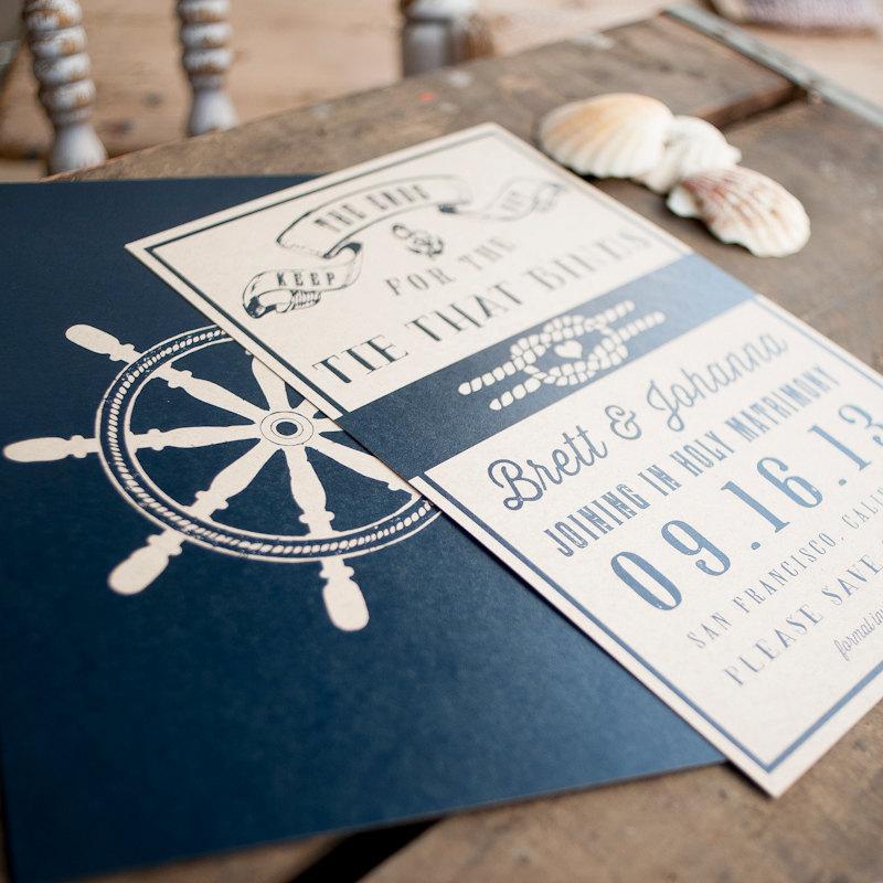 Wedding - Nautical Save the Date, Save the Date card - The Ship Wheel - rustic Save the Date, wedding stationery, nautical, navy, eco friendly, kraft