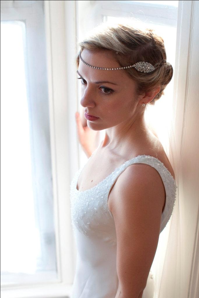 Wedding - Forehead chain Bridal Headpiece. Art Deco Style Bridal Accessory.1920s Headpiece, Downton Abbey Style.