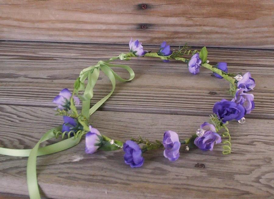 Hochzeit - Boho Hippie Bridal Headpiece Purple flower Crown Wedding Hair Accessories Headwreath Coachella Renaissance Hair Wreath Ready ship