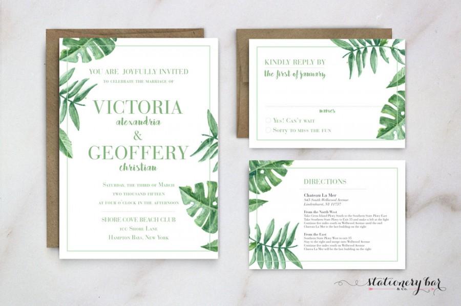 Свадьба - Palm Leaf Wedding Invitation, Banana Leaf Invitation, Tropical Wedding Invitation, Botanical Wedding Invitation, Destination Wedding Invite