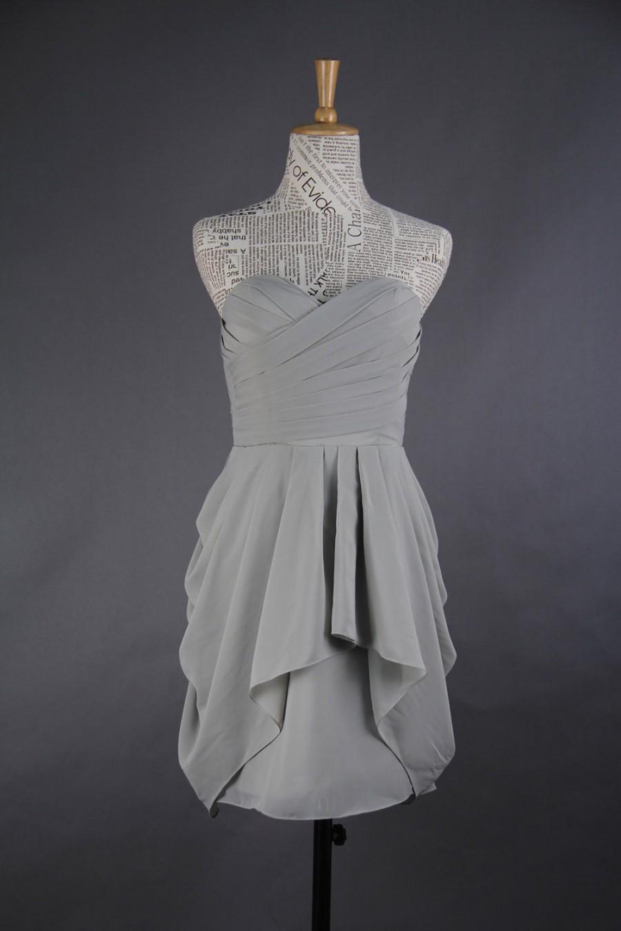 Wedding - Grey Sweetheart Bridesmaid Dress, A-line  Mini Chiffon Bridesmaid Dress