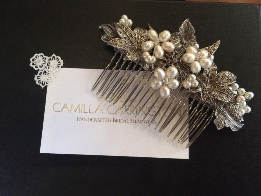 زفاف - Genuine vintage pearl and marcasite bridal hair comb - marcasite hair comb - Art Deco style - wedding hair accessory