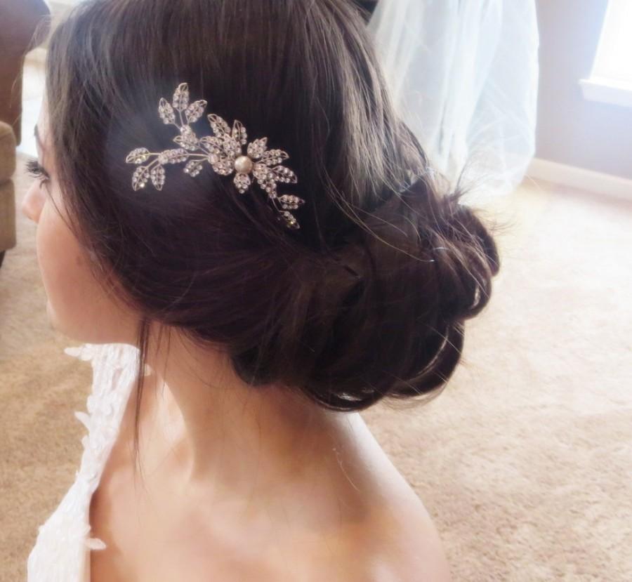 Hochzeit - Bridal hair comb, Bridal Hair clip, Swarovski Wedding hair comb, Wedding headpiece, Leaf Bridal headpiece, Rhinestone hair comb, Vintage
