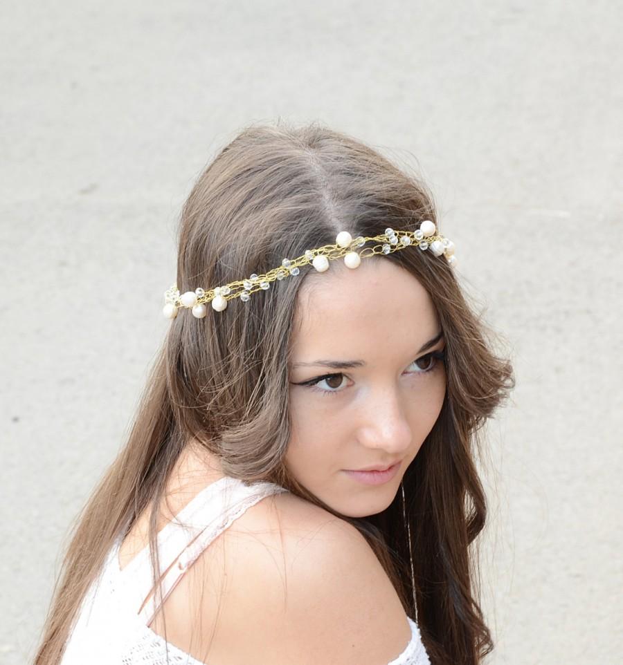 Свадьба - Bridal Hair Crystal  Freshwater Pearls Tiara, Crystal Halo, Wedding Crown Headband, White Gold ,headpiece, Bridal Hair Accessories