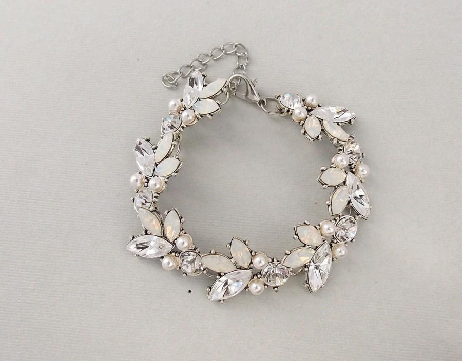Свадьба - Wedding Bracelet - OPAL Bridal Bracelet, Swarovski Crystals, Swarovski Pearls, Leaf Bracelet, Pearl Bracelet, Crystal Bracelet - OPHELIA