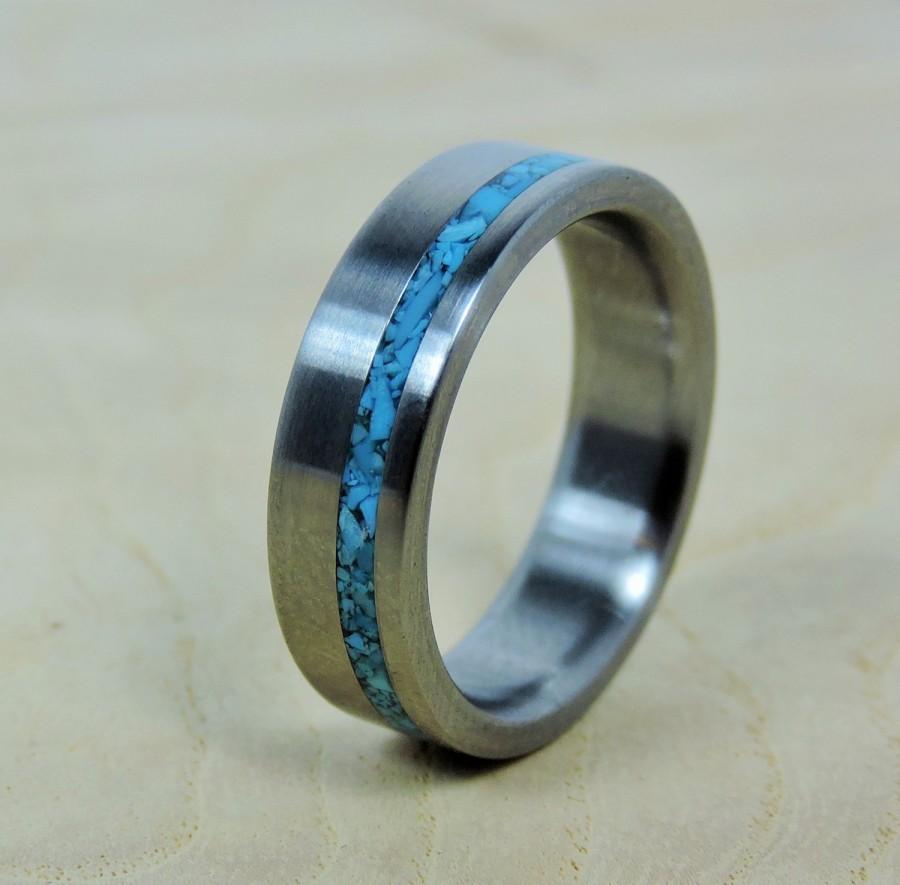 Свадьба - Wedding Ring, Titanium with Turquoise Ring, Titanium Ring, Turquoise Ring, Handmade Ring, Mens Ring, Womens Ring, Custom Made Ring
