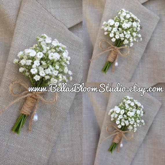 Mariage - Rustic Boutonniere - Baby's Breath Boutonnieres, mens white boutonniere Baby's Breath Corsages- Beach wedding -Tropical boutonniere etsy