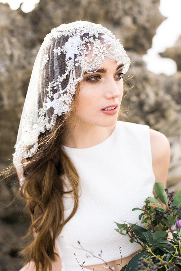 زفاف - Bridal Veil Mantilla Crystal Wedding Veil - Style 002