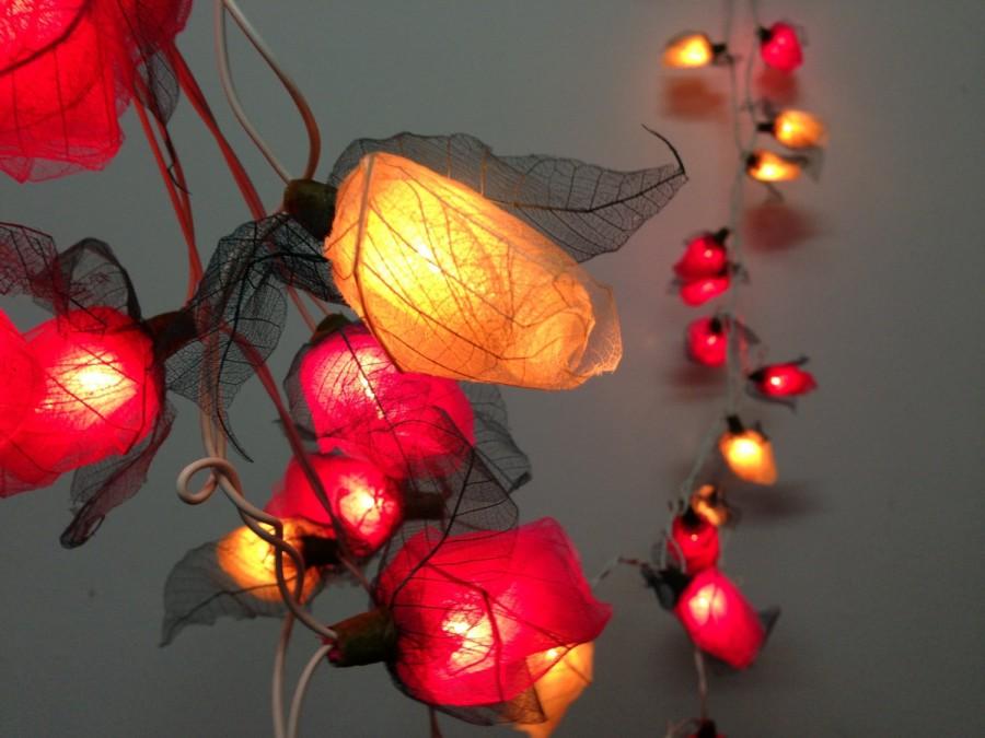 زفاف - 35 Bulbs Sweet Love Rose Buds with green leaves String lights for Patio,Wedding,Party and Decoration